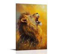 HHYXMJLL Animal Oil Painting - Majestic Lion in Golden Savannah Light, Roaring with Power And Grace Under The Setting Sun Stylish Wall Hanging Art - Decorative Poster Mural24x36inch(60x90cm)
