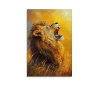 HHYXMJLL Animal Oil Painting - Majestic Lion in Golden Savannah Light, Roaring with Power And Grace Under The Setting Sun Stylish Wall Hanging Art - Decorative Poster Mural16x24inch(40x60cm)