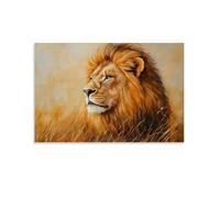 HHYXMJLL Animal Oil Painting - Majestic Lion in Golden Savannah Light with Detailed Mane And Piercing Gaze Stylish Wall Hanging Art - Decorative Poster Mural08x12inch(20x30cm)