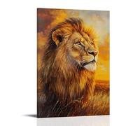 HHYXMJLL Animal Oil Painting - Majestic Lion in Golden Savannah Sunset with Detailed Mane And Proud Gaze Stylish Wall Hanging Art - Decorative Poster Mural24x36inch(60x90cm)
