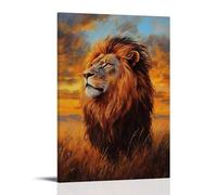 HHYXMJLL Animal Oil Painting - Majestic Lion King in Golden Savannah Sunset with Flowing Mane Stylish Wall Hanging Art - Decorative Poster Mural24x36inch(60x90cm)