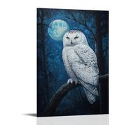 HHYXMJLL Animal Oil Painting - Mystical Snow Owl Perched on Moonlit Branch with Feathers Glowing in The Dark Stylish Wall Hanging Art - Decorative Poster Mural16x24inch(40x60cm)