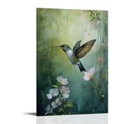 HHYXMJLL Animal Oil Painting of A Hummingbird Diving with Precision Into Flowering Cliffs, Captured Against A Misted Spring Green. Stylish Wall Hanging Art - Decorative Poster Mural16x24inch(40x60cm)