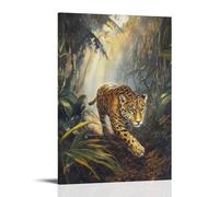 HHYXMJLL Animal Oil Painting of A Jaguar Trail-running Ancient Jungle Paths, Golden Body Streaking through Sun-filtered Mists. Stylish Wall Hanging Art - Decorative Poster Mural08x12inch(20x30cm)