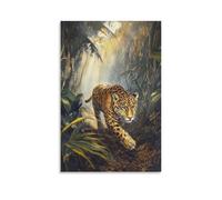 HHYXMJLL Animal Oil Painting of A Jaguar Trail-running Ancient Jungle Paths, Golden Body Streaking through Sun-filtered Mists. Stylish Wall Hanging Art - Decorative Poster Mural12x18inch(30x45cm)