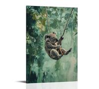 HHYXMJLL Animal Oil Painting of A Koala Navigating Canopy Ziplines, Paws Spread Against A Pastel Rainforest Green Canvas. Stylish Wall Hanging Art - Decorative Poster Mural20x30inch(50x75cm)