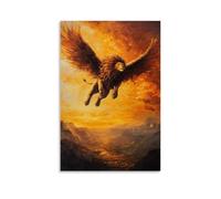 HHYXMJLL Animal Oil Painting of A Lion Wingsuit Flying over Golden Valleys, Mane Trailing Against A Fiery Dawn Sky. Stylish Wall Hanging Art - Decorative Poster Mural12x18inch(30x45cm)
