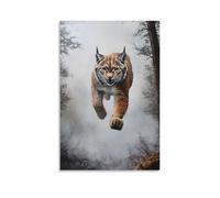HHYXMJLL Animal Oil Painting of A Lynx Sprinting through Foggy Woods in A Parkour Sprint, Body Blending Into A Mist-gray Canvas. Stylish Wall Hanging Art - Decorative Poster Mural20x30inch(50x75cm)