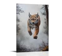 HHYXMJLL Animal Oil Painting of A Lynx Sprinting through Foggy Woods in A Parkour Sprint, Body Blending Into A Mist-gray Canvas. Stylish Wall Hanging Art - Decorative Poster Mural24x36inch(60x90cm)