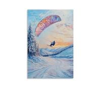 HHYXMJLL Animal Oil Painting of A Rabbit Snowkiting Across Frozen Rivers, Colorful Sails Sweeping Across Pale Dawn Fields. Stylish Wall Hanging Art - Decorative Poster Mural08x12inch(20x30cm)