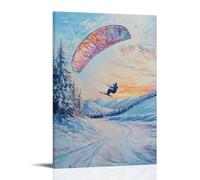 HHYXMJLL Animal Oil Painting of A Rabbit Snowkiting Across Frozen Rivers, Colorful Sails Sweeping Across Pale Dawn Fields. Stylish Wall Hanging Art - Decorative Poster Mural12x18inch(30x45cm)