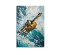 HHYXMJLL Animal Oil Painting of A Turtle Riding Swift Rapids Like A Kayaker, Paddling Across A Smooth Azure Oil Canvas. Stylish Wall Hanging Art - Decorative Poster Mural12x18inch(30x45cm)