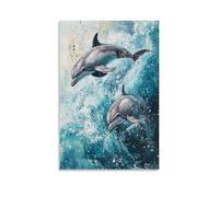 HHYXMJLL Animal Oil Painting - Playful Dolphins Dancing in Turquoise Waves, Capturing The Joy of Ocean Life Stylish Wall Hanging Art - Decorative Poster Mural24x36inch(60x90cm)