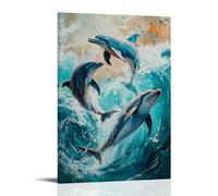 HHYXMJLL Animal Oil Painting - Playful Dolphins Dancing Through Turquoise Waves, Capturing The Joy of Ocean Life Stylish Wall Hanging Art - Decorative Poster Mural08x12inch(20x30cm)