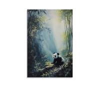 HHYXMJLL Animal Oil Painting - Playful Panda Cubs Among Bamboo Forest in Soft Morning Mist Stylish Wall Hanging Art - Decorative Poster Mural20x30inch(50x75cm)