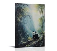 HHYXMJLL Animal Oil Painting - Playful Panda Cubs Among Bamboo Forest in Soft Morning Mist Stylish Wall Hanging Art - Decorative Poster Mural16x24inch(40x60cm)