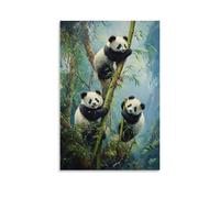 HHYXMJLL Animal Oil Painting - Playful Panda Cubs Tumbling Among Bamboo Shoots in Misty Mountain Forest Stylish Wall Hanging Art - Decorative Poster Mural08x12inch(20x30cm)