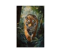 HHYXMJLL Animal Oil Painting - Regal Bengal Tiger Stalking Through Lush Jungle with Dappled Light And Shadows Stylish Wall Hanging Art - Decorative Poster Mural08x12inch(20x30cm)