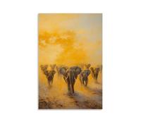 HHYXMJLL Animal Oil Painting - Regal Elephant Herd Crossing Dusty African Plains at Golden Hour Stylish Wall Hanging Art - Decorative Poster Mural20x30inch(50x75cm)