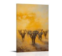 HHYXMJLL Animal Oil Painting - Regal Elephant Herd Crossing Dusty African Plains at Golden Hour Stylish Wall Hanging Art - Decorative Poster Mural20x30inch(50x75cm)