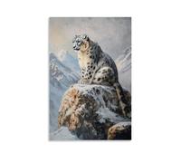 HHYXMJLL Animal Oil Painting - Snow Leopards Silent Watch- A Mysterious Mountain Predator Surveying Its Icy Himalayan Domain Stylish Wall Hanging Art - Decorative Poster Mural24x36inch(60x90cm)