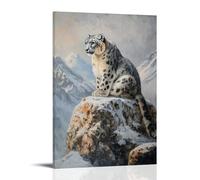HHYXMJLL Animal Oil Painting - Snow Leopards Silent Watch- A Mysterious Mountain Predator Surveying Its Icy Himalayan Domain Stylish Wall Hanging Art - Decorative Poster Mural24x36inch(60x90cm)