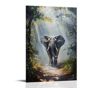 HHYXMJLL Animal Oil Painting - Wise Old Elephant Walking Through Misty Jungle with Sunbeams Filtering Stylish Wall Hanging Art - Decorative Poster Mural08x12inch(20x30cm)