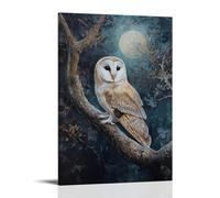 HHYXMJLL Animal Oil Painting - Wise Old Owl in Moonlit Forest- A Mysterious Barn Owl Perched on An Ancient Oak Branch Stylish Wall Hanging Art - Decorative Poster Mural16x24inch(40x60cm)