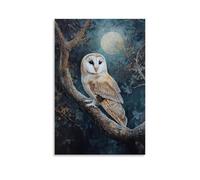 HHYXMJLL Animal Oil Painting - Wise Old Owl in Moonlit Forest- A Mysterious Barn Owl Perched on An Ancient Oak Branch Stylish Wall Hanging Art - Decorative Poster Mural24x36inch(60x90cm)