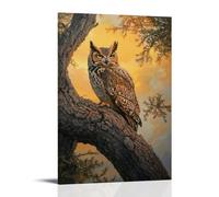 HHYXMJLL Animal Oil Painting - Wise Old Owl Perched on Ancient Oak in Twilight Glow Stylish Wall Hanging Art - Decorative Poster Mural08x12inch(20x30cm)