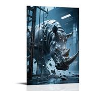 HHYXMJLL Animal Poster, A Mechanical Rhino Crashes Into An Iron Gate, Its Metal Skin Glowing Cold Stylish Wall Hanging Art - Decorative Poster Mural12x18inch(30x45cm)
