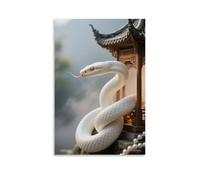 HHYXMJLL Animal Poster, A White Snake Coils on An Ancient Pavilion, Scales Shimmering Like Pearls As It Flicks Its Tongue Stylish Wall Hanging Art - Decorative Poster Mural08x12inch(20x30cm)