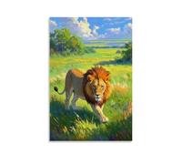 HHYXMJLL Animal Poster Featuring A Lion And Its Cub on Grass in The Wild Stylish Wall Hanging Art - Decorative Poster Mural08x12inch(20x30cm)