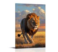 HHYXMJLL Animal Poster Featuring A Lion Leaping Off The Plains at Golden Sky Stylish Wall Hanging Art - Decorative Poster Mural16x24inch(40x60cm)