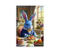 HHYXMJLL Animal Poster Featuring A Rabbit Sitting at A Table with Sweets, Fruit And Cookies Stylish Wall Hanging Art - Decorative Poster Mural12x18inch(30x45cm)