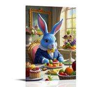 HHYXMJLL Animal Poster Featuring A Rabbit Sitting at A Table with Sweets, Fruit And Cookies Stylish Wall Hanging Art - Decorative Poster Mural24x36inch(60x90cm)