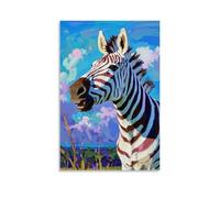 HHYXMJLL Animal Poster Featuring A Zebra Standing on Grass in Vibrant Painting Style Stylish Wall Hanging Art - Decorative Poster Mural24x36inch(60x90cm)
