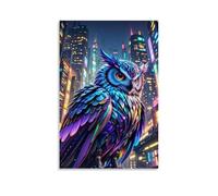 HHYXMJLL Animal Poster Featuring Owl on A Cityscape Background Stylish Wall Hanging Art - Decorative Poster Mural08x12inch(20x30cm)