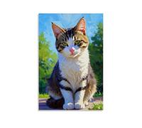 HHYXMJLL Animal Poster of A Beautiful Cat Sitting by Itself on The Street Stylish Wall Hanging Art - Decorative Poster Mural20x30inch(50x75cm)