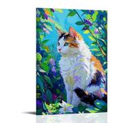 HHYXMJLL Animal Poster of A Cat Is Sitting Among The Bush of Flowers Stylish Wall Hanging Art - Decorative Poster Mural20x30inch(50x75cm)