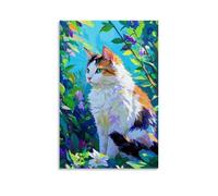 HHYXMJLL Animal Poster of A Cat Is Sitting Among The Bush of Flowers Stylish Wall Hanging Art - Decorative Poster Mural12x18inch(30x45cm)