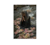 HHYXMJLL Mary Prays Beside A Polluted River, And The Water Clears with The Bloom of Floating Roses. Stylish Wall Hanging Art - Decorative Poster Mural24x36inch(60x90cm)