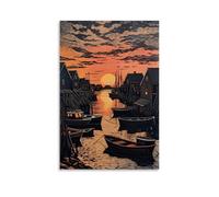 HHYXMJLL Scenic Poster Painting of Boats Floating on A Body of Water And in The Sunset Stylish Wall Hanging Art - Decorative Poster Mural20x30inch(50x75cm)