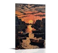 HHYXMJLL Scenic Poster Painting of Boats Floating on A Body of Water And in The Sunset Stylish Wall Hanging Art - Decorative Poster Mural12x18inch(30x45cm)
