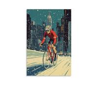HHYXMJLL Sports Poster Cyclist in Wool Jersey Pedaling past Retro Cityscape Stylish Wall Hanging Art - Decorative Poster Mural16x24inch(40x60cm)