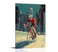 HHYXMJLL Sports Poster Cyclist in Wool Jersey Pedaling past Retro Cityscape Stylish Wall Hanging Art - Decorative Poster Mural24x36inch(60x90cm)