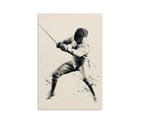 HHYXMJLL Sports Poster Fencer in En Garde Stance with Solid Weapon Angle And Abstract Mask Shape Using Two-tone Scheme Stylish Wall Hanging Art - Decorative Poster Mural16x24inch(40x60cm)