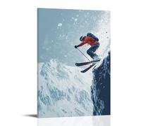 HHYXMJLL Sports Poster Freeride Skier Launching Off Backcountry Cliff Stylish Wall Hanging Art - Decorative Poster Mural12x18inch(30x45cm)