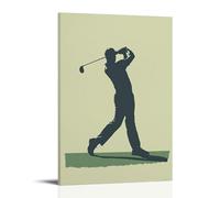 HHYXMJLL Sports Poster Golfer Completing Swing Follow-through with Single Hue Silhouette And Basic Club Angle on Muted Green Stylish Wall Hanging Art - Decorative Poster Mural24x36inch(60x90cm)