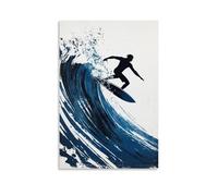 HHYXMJLL Sports Poster Surfing Linocut Print of Surfer Riding Stylized Barrel Wave Stylish Wall Hanging Art - Decorative Poster Mural16x24inch(40x60cm)